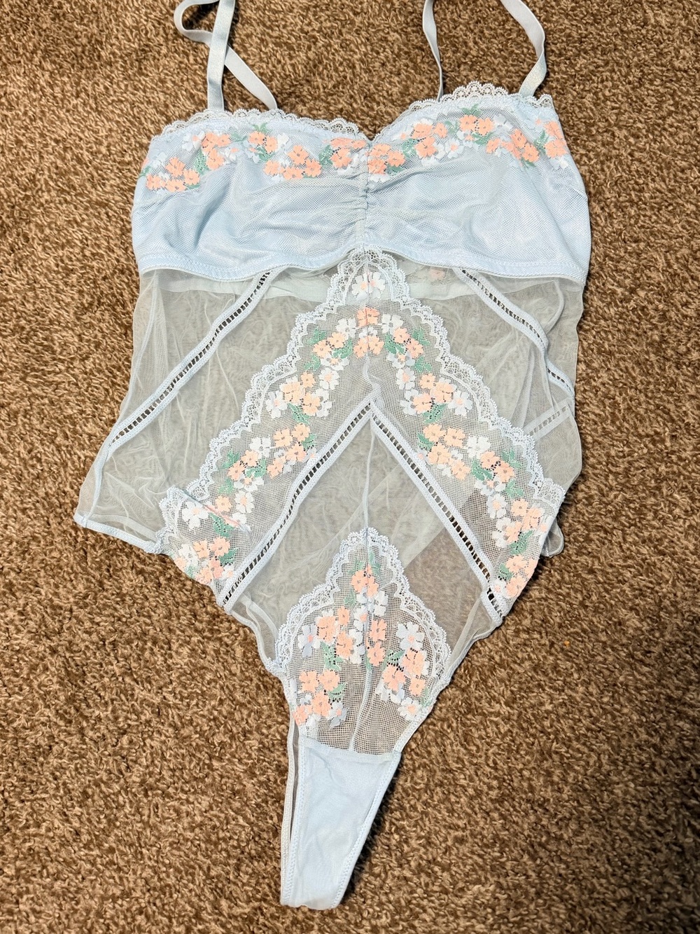 Auden Light Blue Floral Lace Teddy Bodysuit - Women Intimates